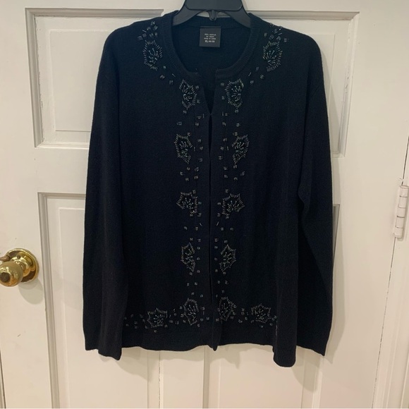 PEM America Vintage '90s Womens Large Black Beaded Design Long Sleeve Cardigan - Picture 1 of 8